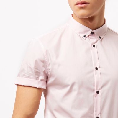 Pink smart slim fit short sleeve shirt